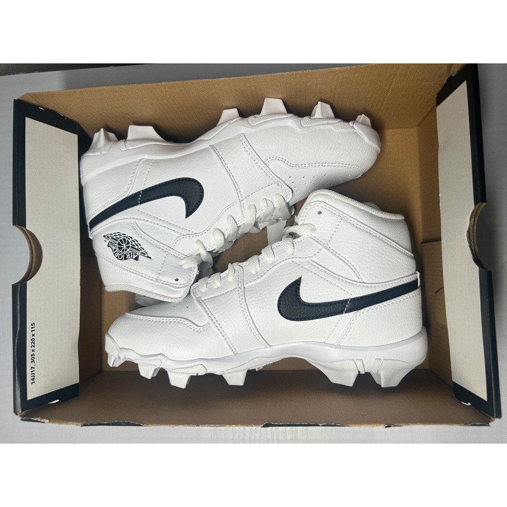 Nike Air Jordan 1‎ Mid Youth Cleat White Black Size 3.5Y HF6883100 New/No Lid